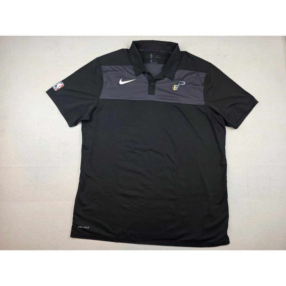 Nike Utah Jazz Black Grey Stripe Coaches Polo NBA Men's Size‎ XL Dri-Fit